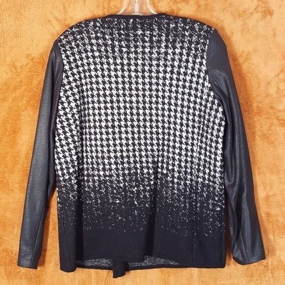 KAREN KANE Jacket Womens Medium Black Houndstooth Knit Moto Zip Textured Sleeve - Picture 5 of 8
